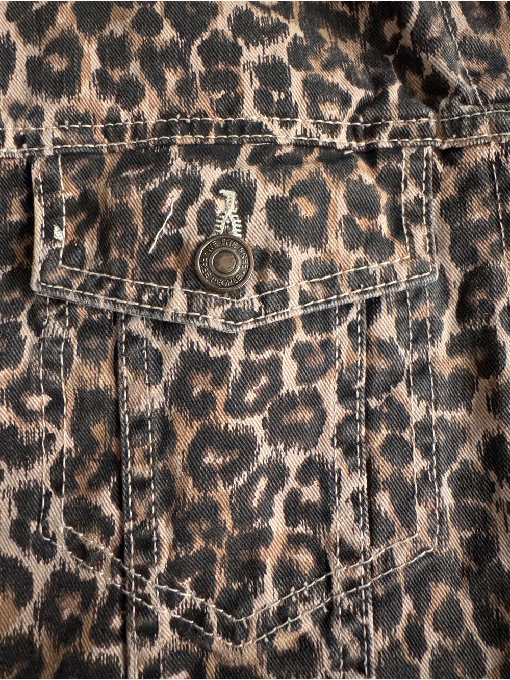 Free People Leopard Print Cropped Denim Jacket - Brown/Black - Picture 8 of 13